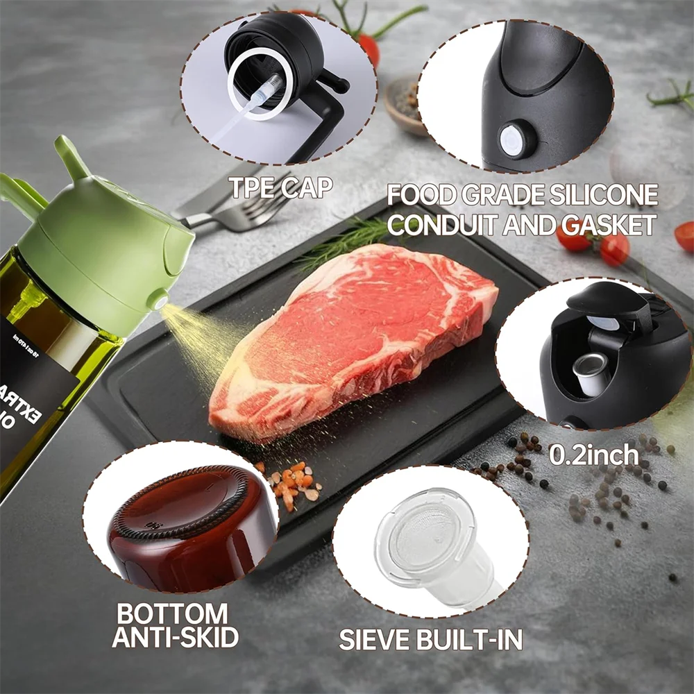 470 Ml Oil Sprayer for Cooking,2-In-1 Olive Oil Dispenser and Oil Spray Bottle,Oil Spray with Stickers,Thick Glass Spray Bottle