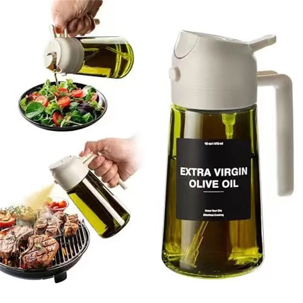 470 Ml Oil Sprayer for Cooking,2-In-1 Olive Oil Dispenser and Oil Spray Bottle,Oil Spray with Stickers,Thick Glass Spray Bottle