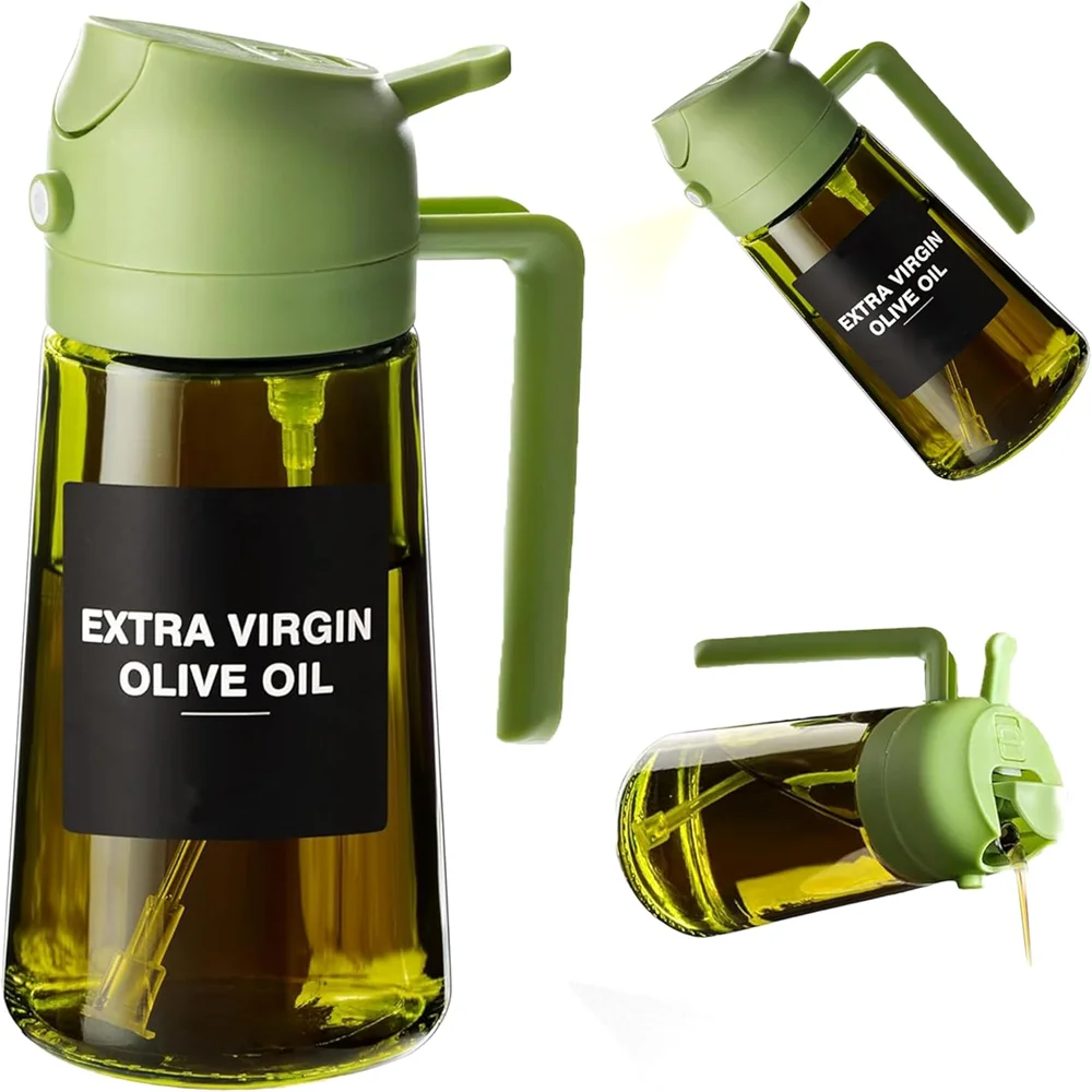 470 Ml Oil Sprayer for Cooking,2-In-1 Olive Oil Dispenser and Oil Spray Bottle,Oil Spray with Stickers,Thick Glass Spray Bottle