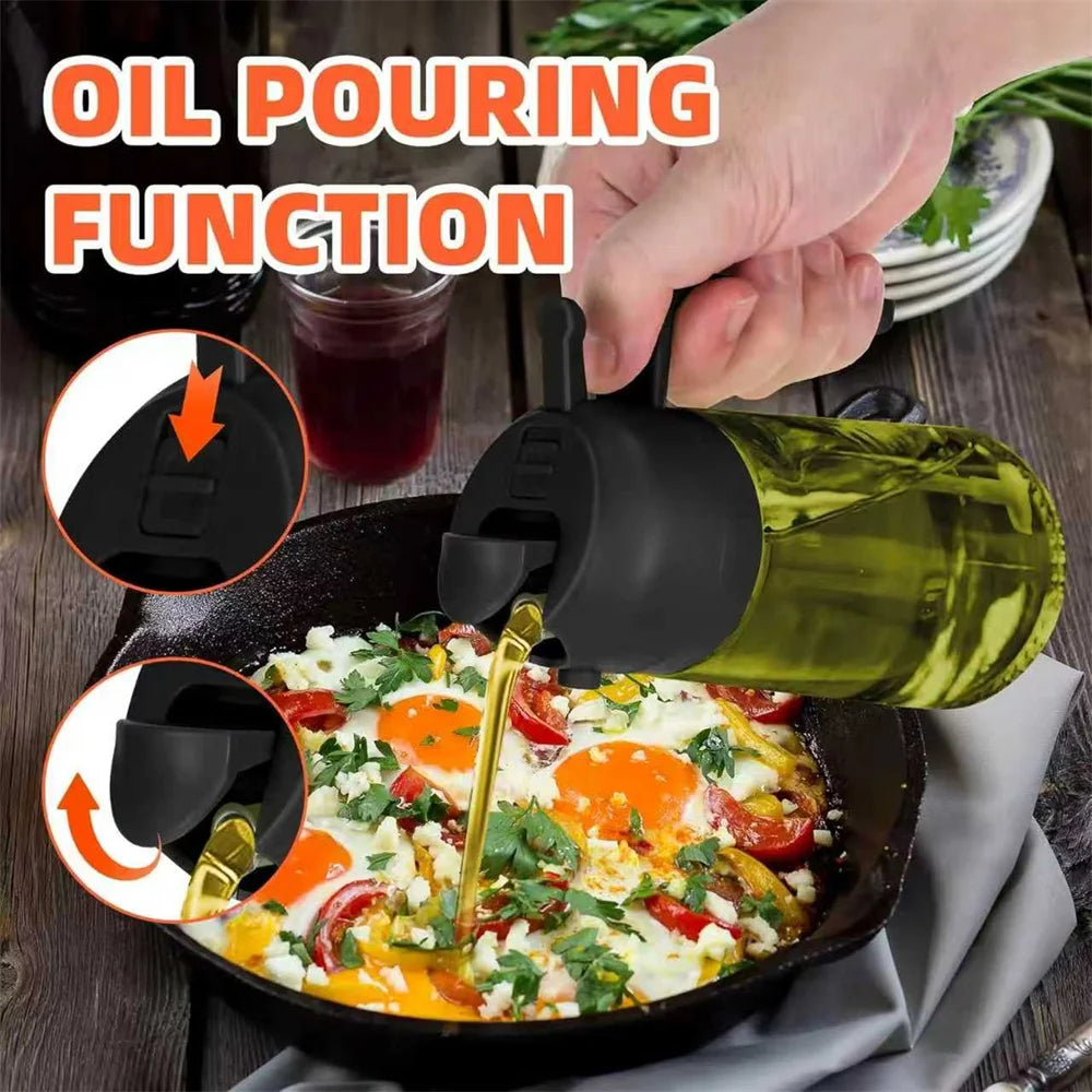 470 Ml Oil Sprayer for Cooking,2-In-1 Olive Oil Dispenser and Oil Spray Bottle,Oil Spray with Stickers,Thick Glass Spray Bottle